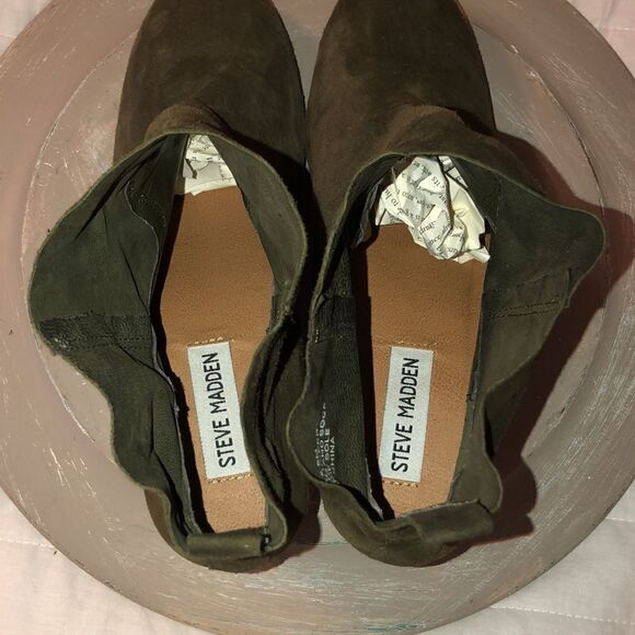 Steve Madden 8.5 Harber Suede Leather Ankle Booties in Camo Olive Green - Picture 5 of 12